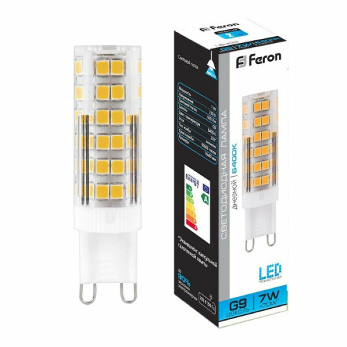 Лампа светодиодная LB-433 (7W) 230V G9 6400K 16x60mm | 25768 | FERON