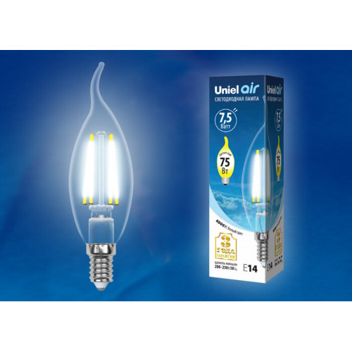 Лампа светодиодная LED-CW35-7,5W/NW/E14/CL GLA01TR LED. 