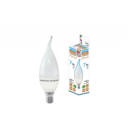 Лампа светодиодная WFС37-7 Вт-230 В -6500 К–E14 (свеча на ветру) Народная | SQ0340-1545 | TDM