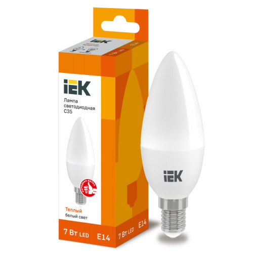 Лампа светодиодная LED 7Вт Е14 220В 3000К C35 свеча | LLE-C35-7-230-30-E14 | IEK