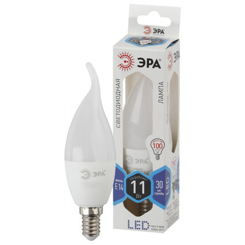 Лампа светодиодная СТАНДАРТ LED BXS-11W-840-E14 (диод, свеча на ветру, 11Вт, нейтр, E14) | Б0047942 | ЭРА