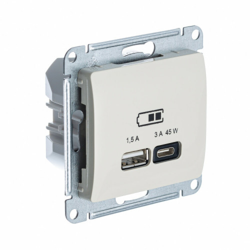GLOSSA МОЛОЧНЫЙ USB РОЗЕТКА A + тип-C 45W высокоскор.заряд. QC PD | GSL000929 | SE