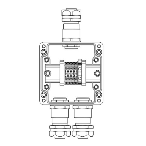 Взрывозащищенная клеммная коробка из полиэстера TBE-P-03-(4xCBC.4-1xTEO.4)-2xKAEPM3MHK-20(A)-1xKAEPM3MHK-20(C)1Ex e IIC Т5 Gb / Extb IIIC T95°C Db IP6