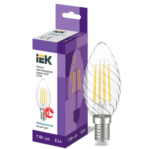 Лампа светодиодная LED CT35 свеча вит. 7Вт 230В 4000К E14 серия 360° | LLF-CT35-7-230-40-E14-CL | IEK