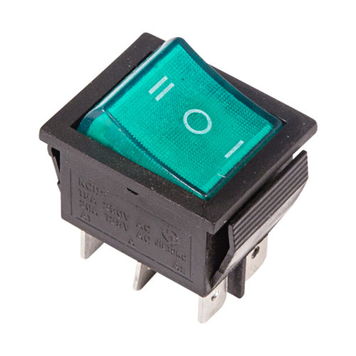 Выключатель клавишный 250V 15А (6с) ON-OFF-ON зеленый с подсветкой и нейтралью | 36-2392 | REXANT
