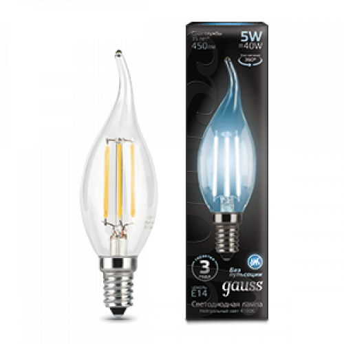 Лампа светодиодная LED 5Вт E14 220В 4100К свеча на ветру | 104801205 | Gauss