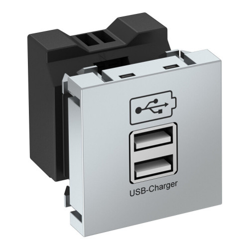 Розетка USB тип А двойная (2х0,6А или 1х1,2А) 1 модуль Modul45, 45х45мм, алюминиевый лак | 6105304 | OBO Bettermann
