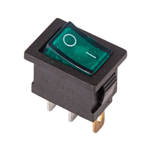 Выключатель клавишный 250V 6А (3с) ON-OFF зеленый с подсветкой Mini | 36-2153 | REXANT
