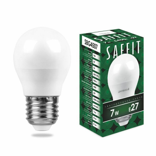 Лампа светодиодная SBG4507 7W 6400K 230V E27 G45 | 55124 | SAFFIT