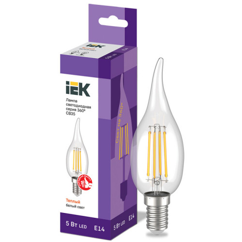 Лампа светодиодная LED CВ35 св.н/ветру 5Вт 230В 3000К E14 серия 360° | LLF-CB35-5-230-30-E14-CL | IEK
