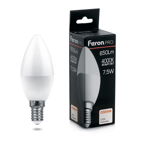 Лампа светодиодная .PRO LB-1307 Свеча E14 7.5W 4000K OSRAM LED | 38054 | Feron