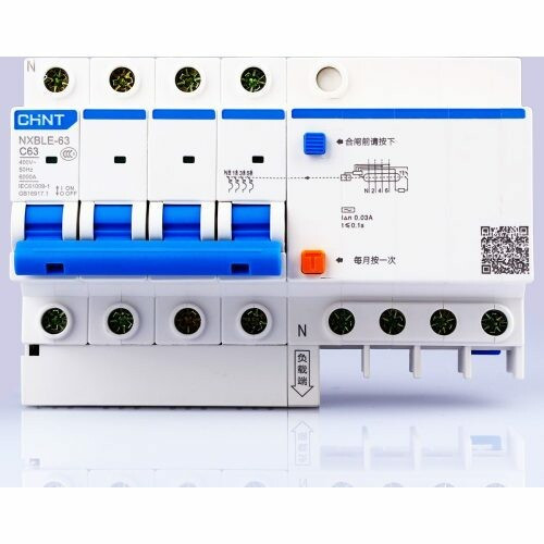 Выключатель автоматический дифференциального тока NXBLE-63 4P C32 300mA тип AC 6kA (R) | 982196 | CHINT