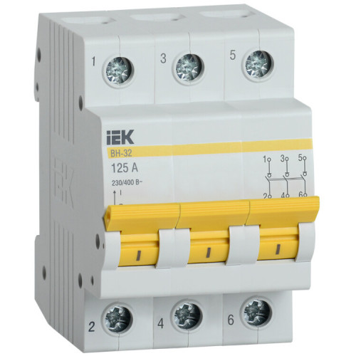 Выключатель нагрузки модульный (мини-рубильник) ВН-32 3Р 125А | MNV10-3-125 | IEK