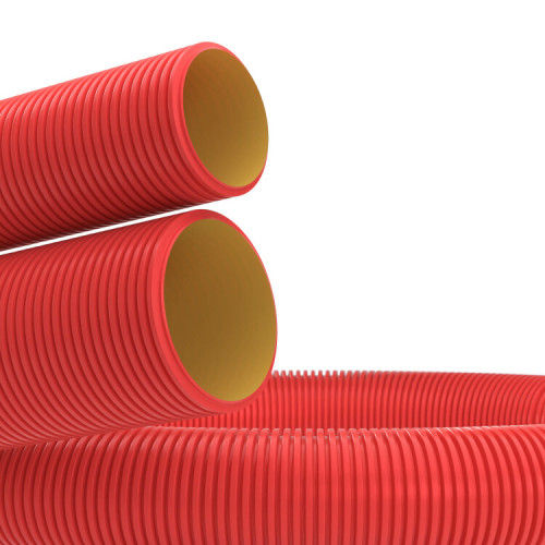 Труба двустенная гибкая ПНД для кабельной канализации 125мм с протяжкой с муфтой, SN8, в бухте 40м, красный | 121912 | DKC