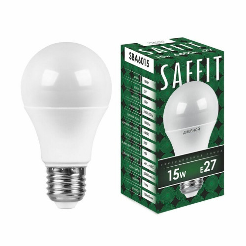 Лампа светодиодная SBA6015 15W 6400K 230V E27 A60 | 55012 | SAFFIT