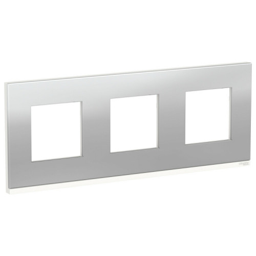 Unica Pure Алюминий матовый/Белая Рамка 3-ая горизонтальная | NU600680 | Schneider Electric