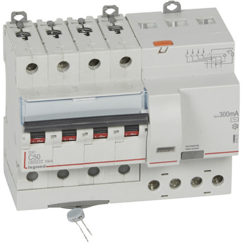 Выключатель автоматический дифференциального тока DX3 6000 4п 50А С 300мА тип AС (7 мод) | 411210 | Legrand