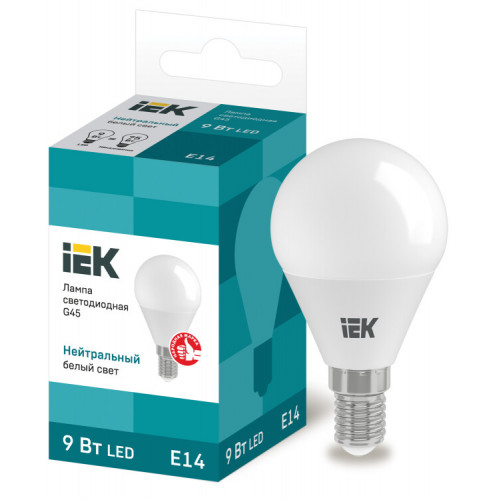 Лампа светодиодная LED 9Вт 230В 4000К E14 шар | LLE-G45-9-230-40-E14 | IEK
