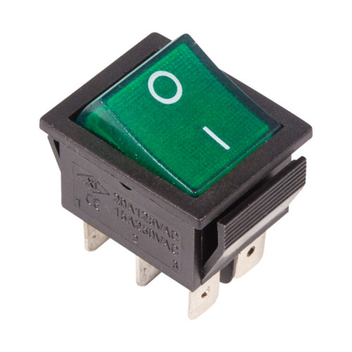 Выключатель клавишный 250V 15А (6с) ON-ON зеленый с подсветкой | 36-2352 | REXANT