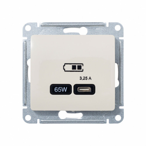 GLOSSA БЕЖЕВЫЙ USB РОЗЕТКА тип-C 65W высокоскор.заряд. QC PD | GSL000227 | SE
