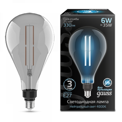 Лампа светодиодная LED Vintage Filament Straight PS160 6W E27 290*160mm Gray 330lm 4000K 1/6 | 179802205 | Gauss