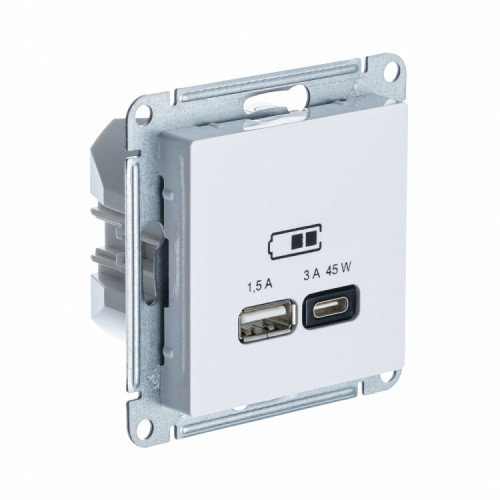 ATLASDESIGN БЕЛЫЙ USB РОЗЕТКА A + тип-C 45W высокоскор.заряд. QC PD | ATN000129 | SE