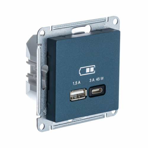 ATLASDESIGN ИЗУМРУД USB РОЗЕТКА A + тип-C 45W высокоскор.заряд. QC PD | ATN000829 | SE