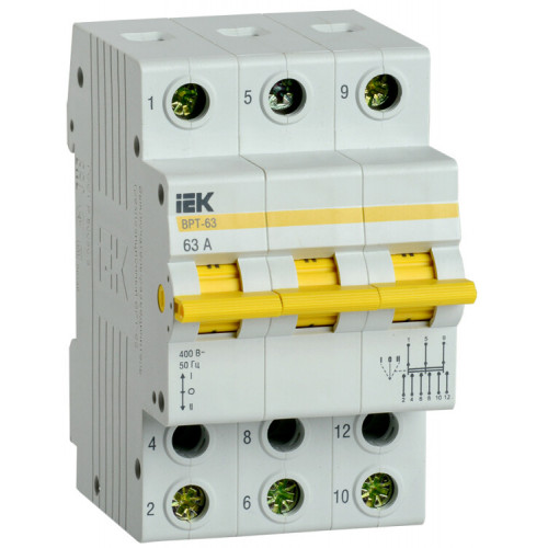 Выключатель-разъединитель (рубильник) трехпозиционный ВРТ-63 3п 63А | MPR10-3-063 | IEK