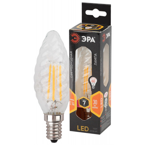 Лампа светодиодная F-LED BTW-7W-827-E14 Лампы СВЕТОДИОДНЫЕ F-LED ЭРА (филамент, свеча витая, 7Вт, тепл, E14) | Б0027960 | ЭРА