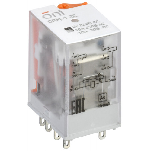 Реле интерфейсное ORM-1 2C 220В AC с LED и тест. кнопкой ONI | ORM-1-2C-AC220V-L-B | ONI