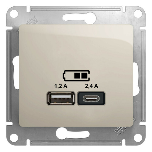GLOSSA Молочный USB РОЗЕТКА A+С, 5В/2,4А, 2х5В/1,2 А, механизм | GSL000939 | SE