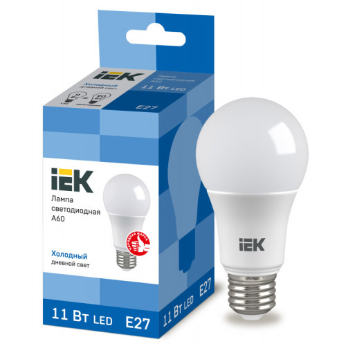Лампа светодиодная LED 11Вт Е27 230В 6500К ECO А60 шар | LLE-A60-11-230-65-E27 | IEK