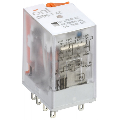 Реле интерфейсное ORM-1 4C 220В AC с LED и тест. кнопкой ONI | ORM-1-4C-AC220V-L-B | ONI