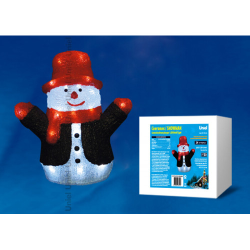 Фигура светодиодная «Снеговик» ULD-M2730-024/STA WHITE IP20 SNOWMAN 24 диода, 27*17*30 см, белый, IP20. | 09557 | Uniel