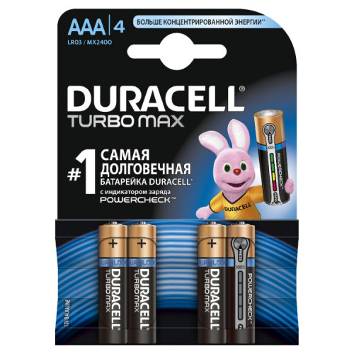 Батарейка щелочная (алкалиновая) (AAA) LR03-4BL TURBO NEW | Б0014051 | 81549875 Duracell