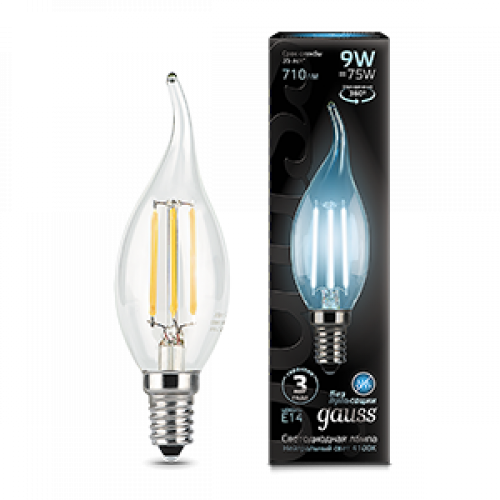Лампа светодиодная LED Filament Свеча на ветру E14 9W 710lm 4100K | 104801209 | Gauss