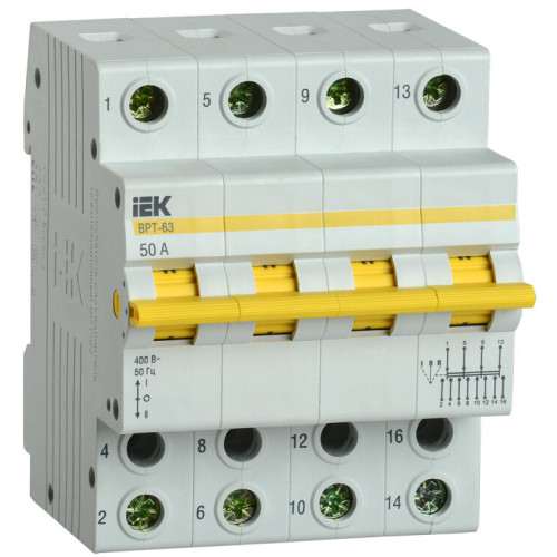 Выключатель-разъединитель (рубильник) трехпозиционный ВРТ-63 4п 50А | MPR10-4-050 | IEK