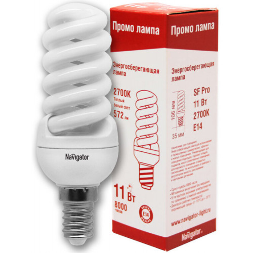 Лампа энергосберегающая КЛЛ 11Вт Е14 827 спираль NCLP-SF-11-827 | 94098 | Navigator