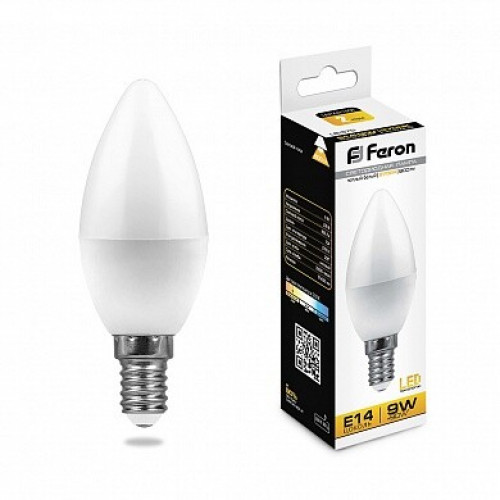 Лампа светодиодная LB-570 (9W) 230V E14 2700K свеча | 25798 | FERON