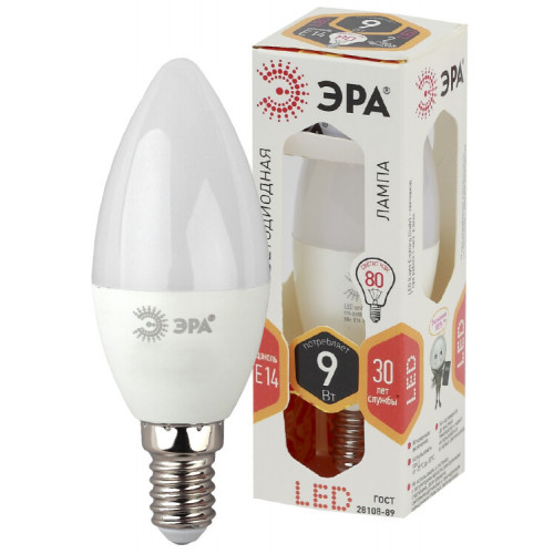 Лампа светодиодная LED 9Вт E14 220В 2700К B35 свеча | Б0027969 | ЭРА
