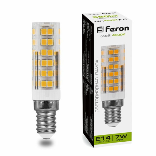 Лампа светодиодная LB-433 (7W) 230V E14 4000K 16x65mm | 25899 | FERON