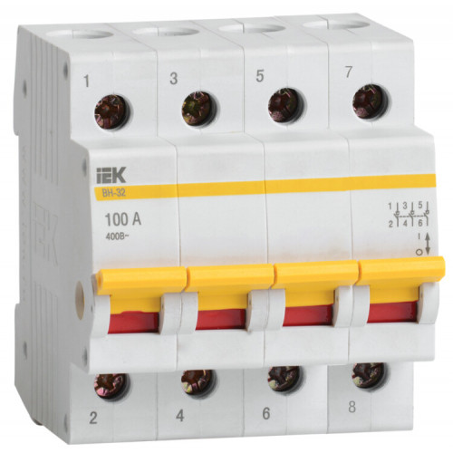 Выключатель нагрузки модульный (мини-рубильник) ВН-32 4Р 100А | MNV10-4-100 | IEK
