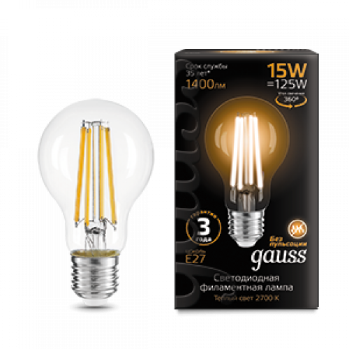 Лампа светодиодная Filament А60 15W 1400lm 2700К Е27 LED | 102902115 | Gauss