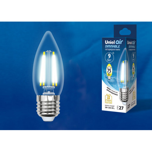 Лампа светодиодная LED-C35-9W/4000K/E27/CL/DIM GLA01TR LED диммируемая. 