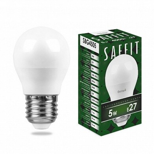 Лампа светодиодная SBG4505 5W 4000K 230V E27 G45 | 55026 | SAFFIT