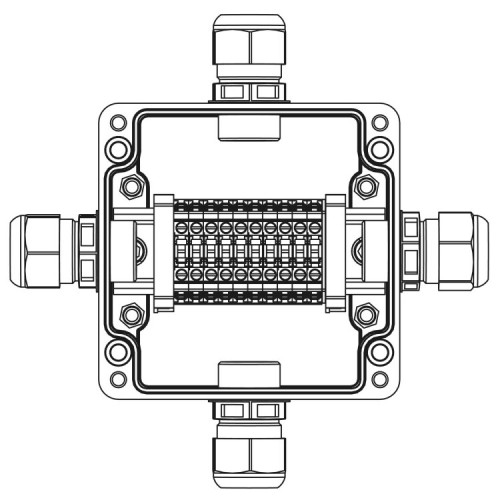 Взрывозащищенная клеммная коробка из полиэстера TBE-P-03-(10xCBC.4)-1xPACMP(A)-1xPACMP(B)-1xPACMP(C)-1xPACMP(D)1Ex e IIC Т5 Gb / Extb IIIC T95°C Db IP