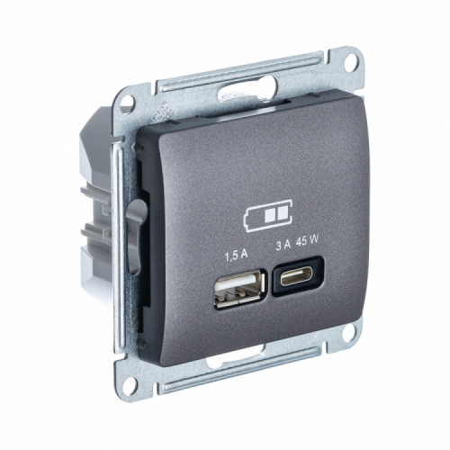 GLOSSA ГРАФИТ USB РОЗЕТКА A + тип-C 45W высокоскор.заряд. QC PD | GSL001329 | SE