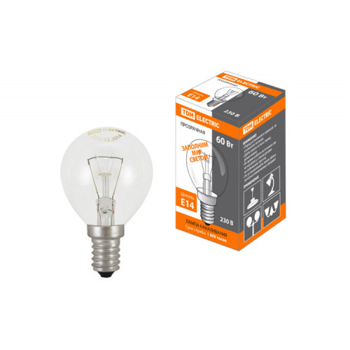 Лампа накаливания ЛОН 60Вт E14 230В шар прозрачный | SQ0332-0003 | TDM