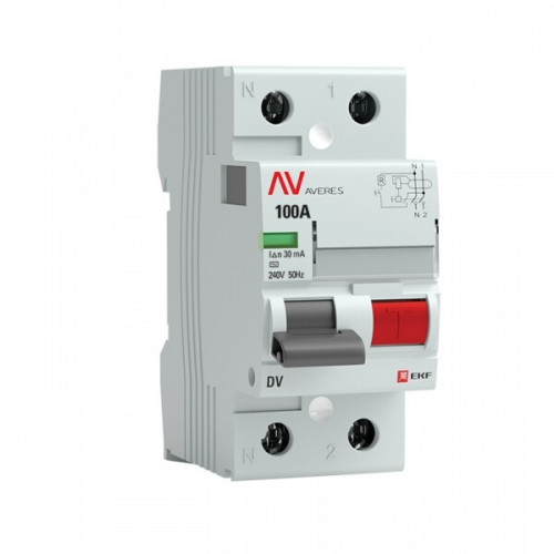 Выключатель дифференциальный (УЗО) DV 2п 100А 30мА тип AC AVERES | rccb-2-100-30-ac-av | EKF