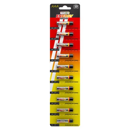 Батарейка щелочная (алкалиновая) LR03-10BL strip (100/1000/28000) (AAA) | C0034051 | ТРОФИ